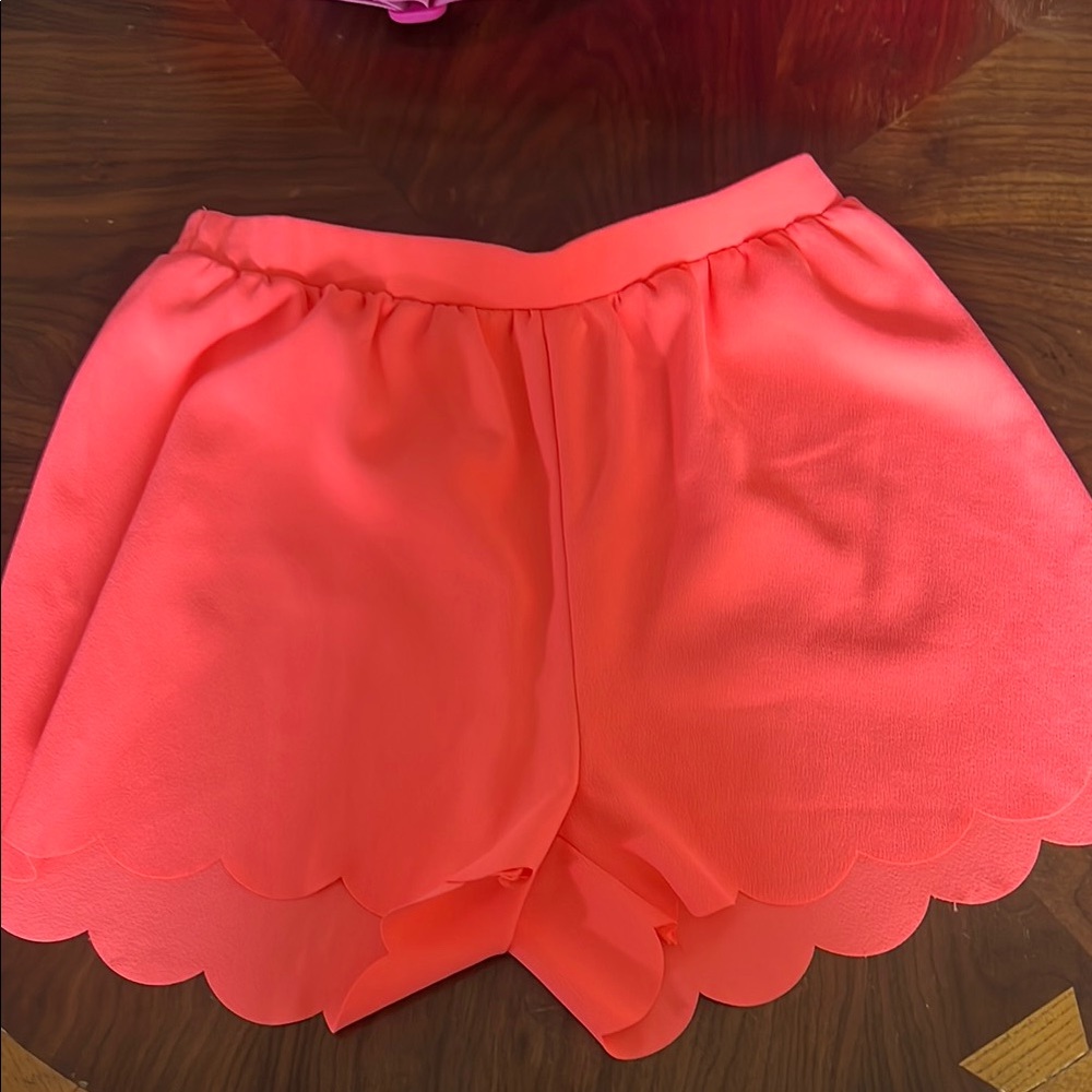 Everly coral Pink Shorts with Scalloped Hem
